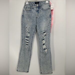 NWT Juicy Couture Distressed Jeans Rhinestone Tiers Sz 25 With Logo Scarf